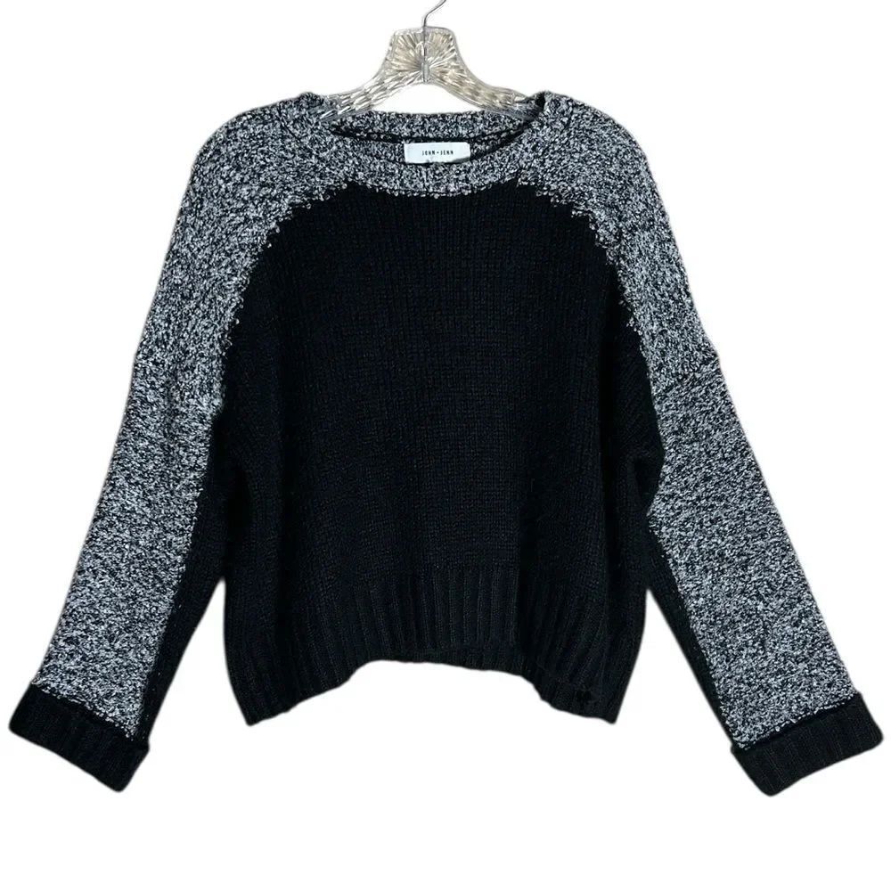 John + Jenn Black and Marled Gray Crew Neck Sweater